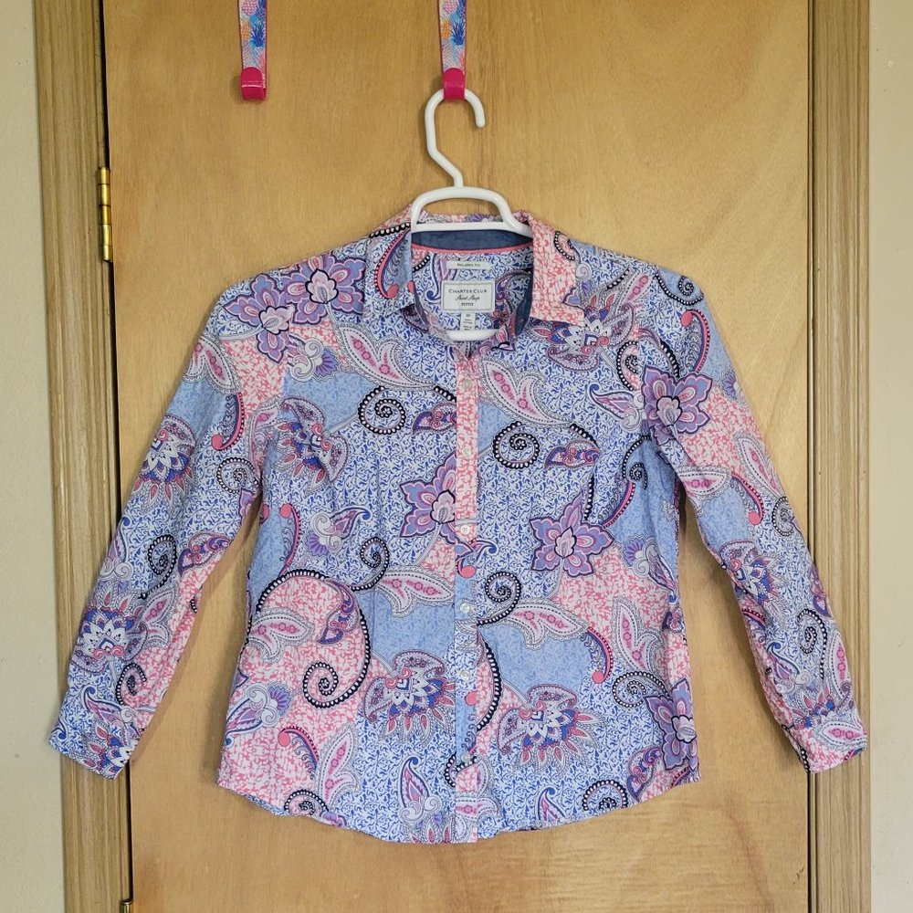 Charter Club Shirt Shop 8P  Paisley Pastel Boho Roll Tab